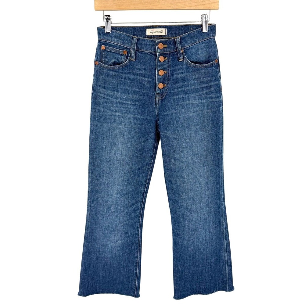 Madewell Flea Market Flares Womens 25 Jeans Crop High Rise Button Fly Raw Hem - Picture 2 of 6